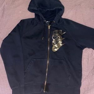 Black and gold Nike zip up sweat shirt